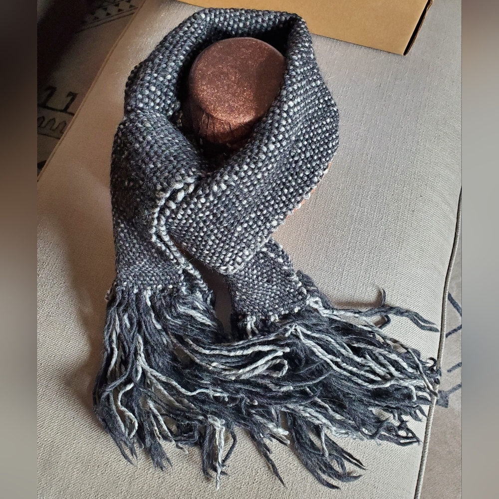 Hand Woven Wool Scarf - Black Grey